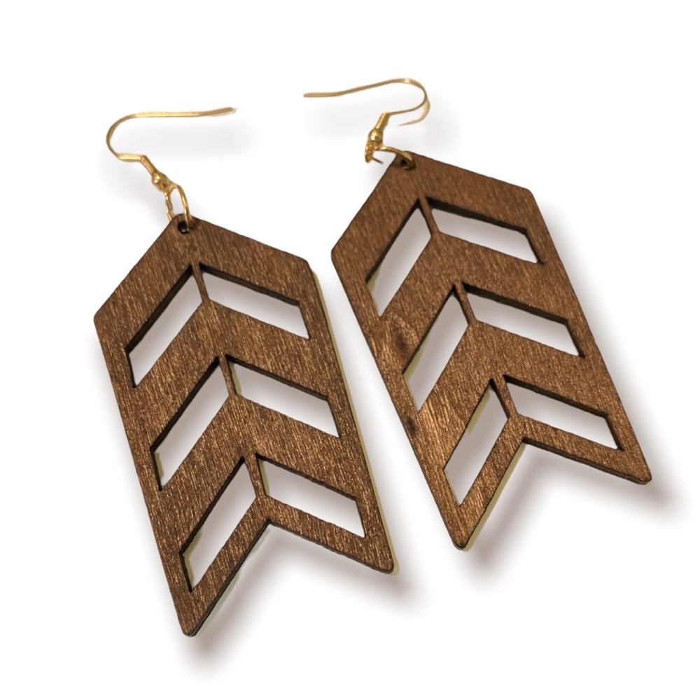 Wood Arrow Earrings Geometric Dangle Native Bohemian Gypsy Western Jewelry NEW - Picture 2 of 4